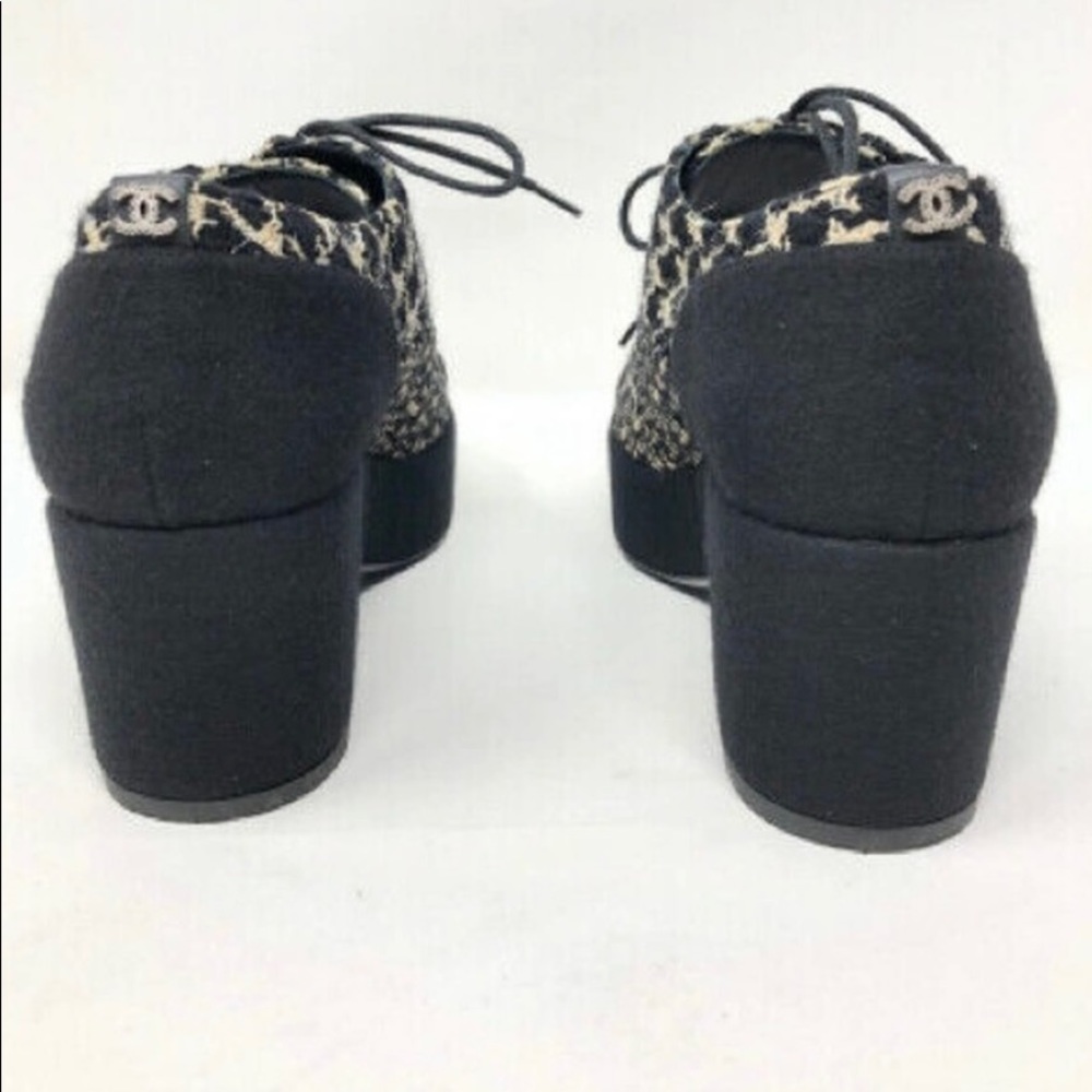Chanel 36.5 Black Tweed Platform Shoes 2972-7-11621 - Picture 6 of 8
